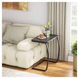 SRIWATANA Side Table, End Table, Vintage C-Shaped Couch Table for Sofa Laptop Coffee Snack, Black