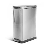 Home Zone Living 12 Gallon Slim Kitchen Trash Can with Soft Close Lid, Step Pedal, Bag Tuck Band, and Removable Liner, Stainless Steel, Silver