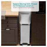 Home Zone Living 12 Gallon Slim Kitchen Trash Can with Soft Close Lid, Step Pedal, Bag Tuck Band, and Removable Liner, Stainless Steel, Silver