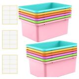 Zonon 12 Pcs Plastic Cubby Storage Bins Classroom Cubby Organization Storage Containers with 1 Pack Self Adhesive Labels Bin for Office Library School Home(Candy Color)