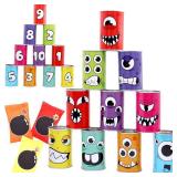 JOYIN 13 Pcs Carnival Bean Bag Toss, Knockdown Can Game Set, Holiday & Birthday Party Games, Outdoor Lawn Yard Activity for Kids Party Favors, Easter Egg Hunt for Classroom Gifts (Monster Style)