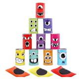 JOYIN 13 Pcs Carnival Bean Bag Toss, Knockdown Can Game Set, Holiday & Birthday Party Games, Outdoor Lawn Yard Activity for Kids Party Favors, Easter Egg Hunt for Classroom Gifts (Monster Style)