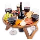 Portable Wine Table - Keeps Wine Glasses & Bottle in Place - Outdoor Wine Table - Wine Picnic Table - Wooden Outdoor Folding Picnic Table with Glass Holder - Outdoor Folding Wine Table for Outside