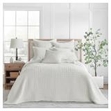 Levtex Home Mills Waffle King Bedspread Set (122x106in) with 2 Pillow Shams (36x20in) - Cream - Cotton Waffle King Size Bedspread Set - Soft, Pre-Washed