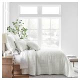 Levtex Home Mills Waffle King Bedspread Set (122x106in) with 2 Pillow Shams (36x20in) - Cream - Cotton Waffle King Size Bedspread Set - Soft, Pre-Washed