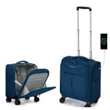 Hanke Underseat Carry On Luggage with Wheels, Lightweight Small Suitcase Airline Approved 16 Inch Softside Personal Item Travel Bag for Women Men, Compact Under Seat Luggage with Spinner Wheels.(Blue)