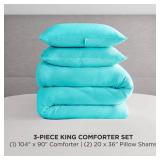Juicy Couture Blue Crush Velour King Comforter Set - 3 Piece Luxury Bedding Ensemble