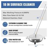 JANZ 18\" Pressure Washer Surface Cleaner with 4 Wheels,1/4\" Quick Plug,Stainless Steel Housing,2 Extension Wand Attachments, 3 Spray Nozzles and 2 Replacement Nozzles, 4000 PSI