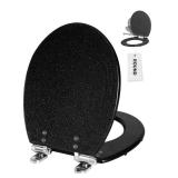 Angol Shiold Black Round Resin Toilet Seat Soft Close Quick Release Metal Zinc Alloy Hinge Easy to Install also Easy to Clean, Decorative Acrylic Seats (17 Inch, Black Starlight Glitter)