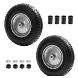 LTNICER 16\" Flat Free Wheelbarrow Tires,4.80/4.00-8\"Flat-Free Solid Tire with 3\" Centered Hub,5/8\" & 3/4\" Bearing For Wheel Barrow Garden Utility Cart Lawn Mover Replacemen(2 Pack)