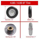 LTNICER 16\" Flat Free Wheelbarrow Tires,4.80/4.00-8\"Flat-Free Solid Tire with 3\" Centered Hub,5/8\" & 3/4\" Bearing For Wheel Barrow Garden Utility Cart Lawn Mover Replacemen(2 Pack)