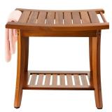 Utoplike Teak Shower Bench Seat with Handles, Portable Wooden Spa Bathing Stool with Storage Towel Shelf, 22\" x 13\" x 18.6\", Perfect for Indoor and Outdoor Use