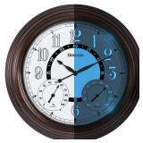 Geevon Illuminated Outdoor Clocks Waterproof with Temperature & Humidity, 18 Inch Large Lighted Wall Clock for Patio, Pool & Garden, Retro Metal Bronze Frame