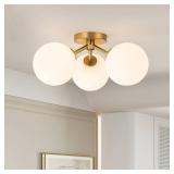 Kunlinzhu Mid Century Modern Gold Semi Flush Mount Ceiling Light Fixture 2 Light 18 inch, Globe Light Fixtures for Bedroom,Entryway,Hallway,Living Room,Kitchen,Dining Room