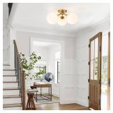 Kunlinzhu Mid Century Modern Gold Semi Flush Mount Ceiling Light Fixture 2 Light 18 inch, Globe Light Fixtures for Bedroom,Entryway,Hallway,Living Room,Kitchen,Dining Room
