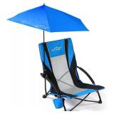 FAIR WIND 1 Pack Beach Chair with Umbrella for Adults Shade Chair Folding Backpack Portable Concert Bag Sand Chair with Cup Holder - Navy Blue with Black