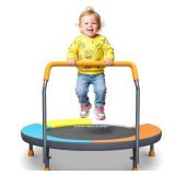 3FT Toddler Trampoline with Adjustable Handlebar, 36\" Foldable & Spring-Free, Mini Kids Indoor Outdoor Trampoline for Ages 1-6, Noiseless Jumping Mat, Safe & Sturdy Design, Supports Up to 100 lbs