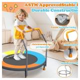 3FT Toddler Trampoline with Adjustable Handlebar, 36\" Foldable & Spring-Free, Mini Kids Indoor Outdoor Trampoline for Ages 1-6, Noiseless Jumping Mat, Safe & Sturdy Design, Supports Up to 100 lbs