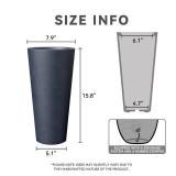 Kante Tall Concrete Planter (Set of 2), 15.8 Inch Height Large Flower Pot for Indoor Outdoor Plants, Suitable for Home, Patio, Garden, Porch, Charcoal