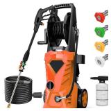5000PSI Electric Pressure Washer - 2025 New Electric Power Washer with Upgraded 33ft Pressure Washer Hose Reel, Foam Cannon, 4 Nozzle Set, Power Washer for House/Patios/Car/Fence, Orange