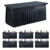Outpain 6Pack 6ft Black Velvet Tablecloth for Rectangle Tables- Wrinkle Free Heavyweight Luxury Fitted Table Cover 90Ã132Inchï¼Stretch Fabric Table Skirt for Wedding Receptions/Banquet Decor