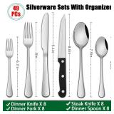 49 Pieces Silverware Sets With Organizer And Steak Knives,Stainless Steel Flatware Sets Service For 8 Person For Home Kitchen,Tableware Cutlery Sets,Includes Knife Spoon and Forks Sets