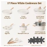 17 Pcs Pots and Pans Set Non stickï¼Cookware Sets White Granite Induction Cookware, Non-toxic Healthy Non Stick Kitchen Cooking Set with Frying Pans Set, Saucepans (PFAS, PFOA, PFOS Free) White