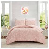 Teen Full/Queen Puffy Flower Comforter Set Light Pink: Recycled Polyester, OEKO-TEX Certified, 3-Piece Bedding - Makers Collective - Retail: $60