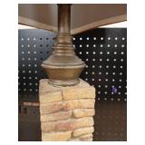 Rustic Stone Base Table Lamp with Brown Shade. Lamp has been repaired  - Retail: $85