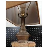 Rustic Stone Base Table Lamp with Brown Shade. Lamp has been repaired  - Retail: $85