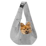 Dog Carrier Sling for Small Dogs and Cats(0 to 12 lbs), Puppy Sling Carrier with Adjustable Strap, Travel Safety Harness, Hands-Free Pet Carring Holder Travel Bag for Outdoor, Gray - Retail: $16