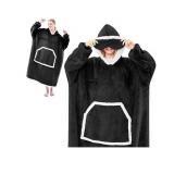 IFNOW Wearable Blanket Hoodie, Oversized Sherpa Fleece Hooded Sweatshirt with Eye Mask, Cozy and Giant Blanket Hoodie with Sleeves Extra Long for Adults Men Women, Black - Retail: $28