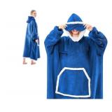 IFNOW Wearable Blanket Hoodie, Oversized Sherpa Fleece Hooded Sweatshirt with Eye Mask, Cozy and Giant Blanket Hoodie with Sleeves Extra Long for Adults Men Women, Navyblue - Retail: $28