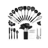 Silicone Cooking Utensils Set Utensil: 40 Pcs Black Stainless Steel Cookware Set, Nonstick Silicone Cooking Utensils Set - Retail: $38