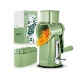 SUSTEAS Rotary Cheese Grater with Handle - Vegetable Shredder with 5 Well-designed Blades & Strong Suction Base,Round Mandoline Slicer & Food Chopper for Kitchen - Retail: $32