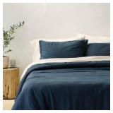 Full/Queen Heavyweight Linen Blend Comforter and Sham Set Dark Mineral Blue - Casalunaâ¢ - Retail: $145