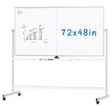 $240 maxtek 72x48 Rolling Double-Sided Magnetic Whiteboard on Wheels