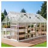 $330 YITAHOME 6X12FT Polycarbonate Greenhouse, Aluminum Doors, Silver