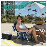 $70 SUNNYFEEL Low Beach Chair, Lay Flat, Folding, Cooler & Holder