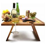 $48 Portable Acacia Wine Picnic Table, Foldable Charcuterie Board