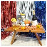 $48 Portable Acacia Wine Picnic Table, Foldable Charcuterie Board