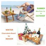 $48 Portable Acacia Wine Picnic Table, Foldable Charcuterie Board