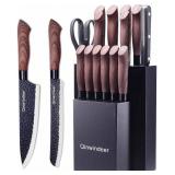 $60 Knife Block Set with Sharpener 16 Pcs, Forged Kitchen Knives