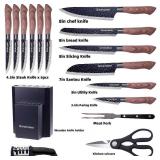 $60 Knife Block Set with Sharpener 16 Pcs, Forged Kitchen Knives
