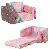 Fold Out Toddler Couch, Convertible Kids Sofa (Glow Pink)