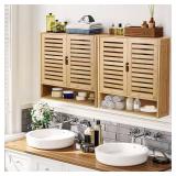 $50 Wall Mounted Bamboo Cabinet: 3-Tier, Natural, 23.2x8x26.1 in