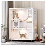 $210 Enclosed Cat Condo, 50" X 36" X 24", White, Indoor/Outdoor