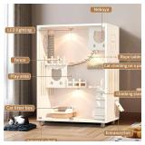 $210 Enclosed Cat Condo, 50" X 36" X 24", White, Indoor/Outdoor