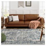 $100 Eleisa 8x10 Blue Washable Rug, Low Pile, Stain Resistant Decor