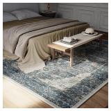 $100 Eleisa 8x10 Blue Washable Rug, Low Pile, Stain Resistant Decor